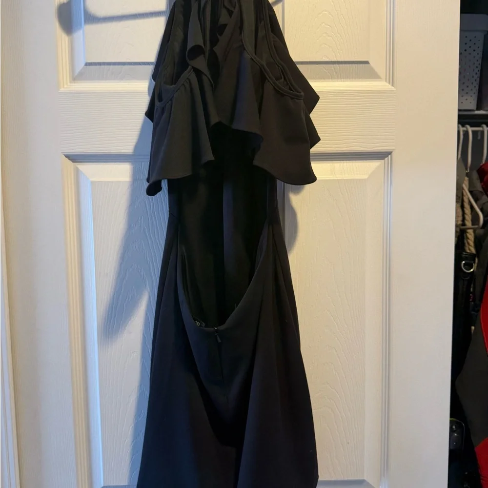 La Femme Black Ruffle Cold Shoulder Mini Dress - Picture 4 of 5
